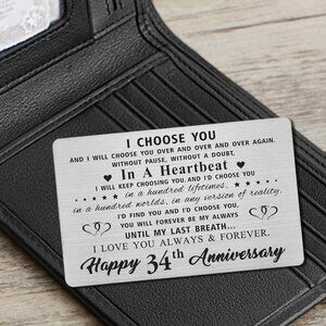 34 Year Anniversary Stainless Steal Wallet Card, Gifts for Husband Wife